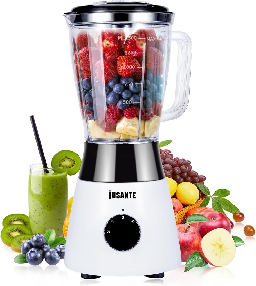Kitchen Blender, 500W Countertop Blender with 52oz Plastic Jar for Smoothies Milkshake Desserts Nut Butter, Cocktails Sauces (White)