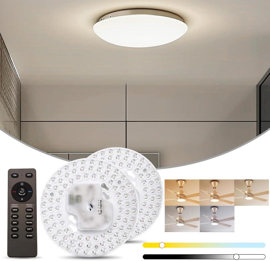 Bonlux Ceiling Fan LED Light Replacement, 6.69 inch 36W 5CCT Dimmable LED Light Kit with Remote, Retrofit Kit for Flush Mounts, 2-Pack