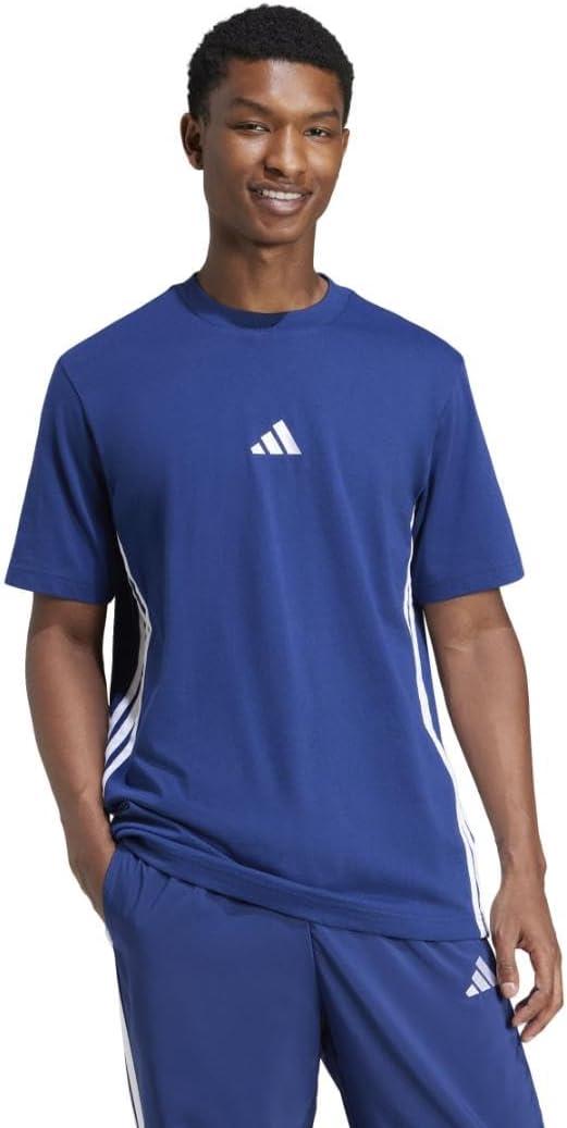 adidas Men's Essentials Single Jersey 3-Stripes T-Shirt (X-Large Tall, Dark Blue/White)