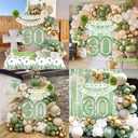 30th Birthday Decorations for Her, Sage Green 30th Bday Decorations for Women Happy Birthday Banner Green Gold Balloons Crown Sash Fringe Curtain Tablecloth Cake Topper for Bday Decor