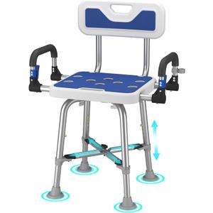 Shower Chair for Seniors Elderly Handicap Disabled Or Bariatric Adults Heavy Duty 500 Lbs Bench Seat for Inside Shower Stall and Bathroom Bath Tub with Arms and Back Adjustable Stool Chairs
