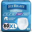 FitRight Super Adult Incontinence Underwear, Maximum Absorbency, X-Large, 56-68, 4 Packs of 20 (80 Total) (White, XL)