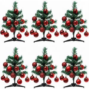 Civaner 6 Pcs 12 Inch Mini Christmas Tree Tabletop Decoration with 72 Pcs Balls Craft Xmas Party Favors Small Tabletop Christmas Centerpiece Xmas Tree for Holiday DIY Classroom Office Party Decor