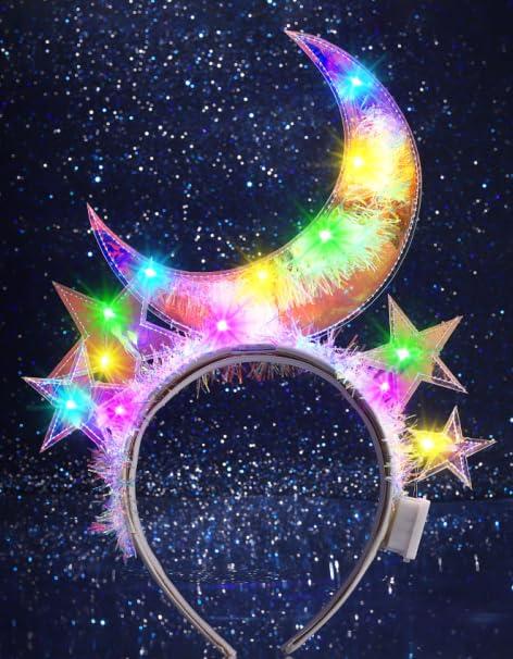 Light Up Moon Headband Star Costume Hair Accessories for Women(Colorful, One Size) (Pack of 1)