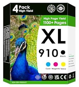 Amazink Replacement for 910XL Ink Cartridges | Works with OfficeJet Pro 8022, 8024, 8025, 8028, 8035 | High Yield 4Color Pack