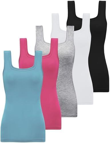 BQTQ 5 Pack Womens Square Neck Tank Tops Sleeveless Ladies Tank Top Undershirts XXL