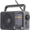 Portable AM/FM Transistor Radio with Loud Speaker, Battery or USB Powered - Compact Emergency Radio for Indoor, Outdoor, Travel & Storms (Model BJL-671) (Gray)