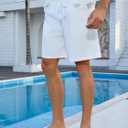 Mens Shorts Casual for Summer Beach Cotton Drawstring Stretch Twill Chino Golf Shorts Elastic Waist with Pockets (Small, 2-white)