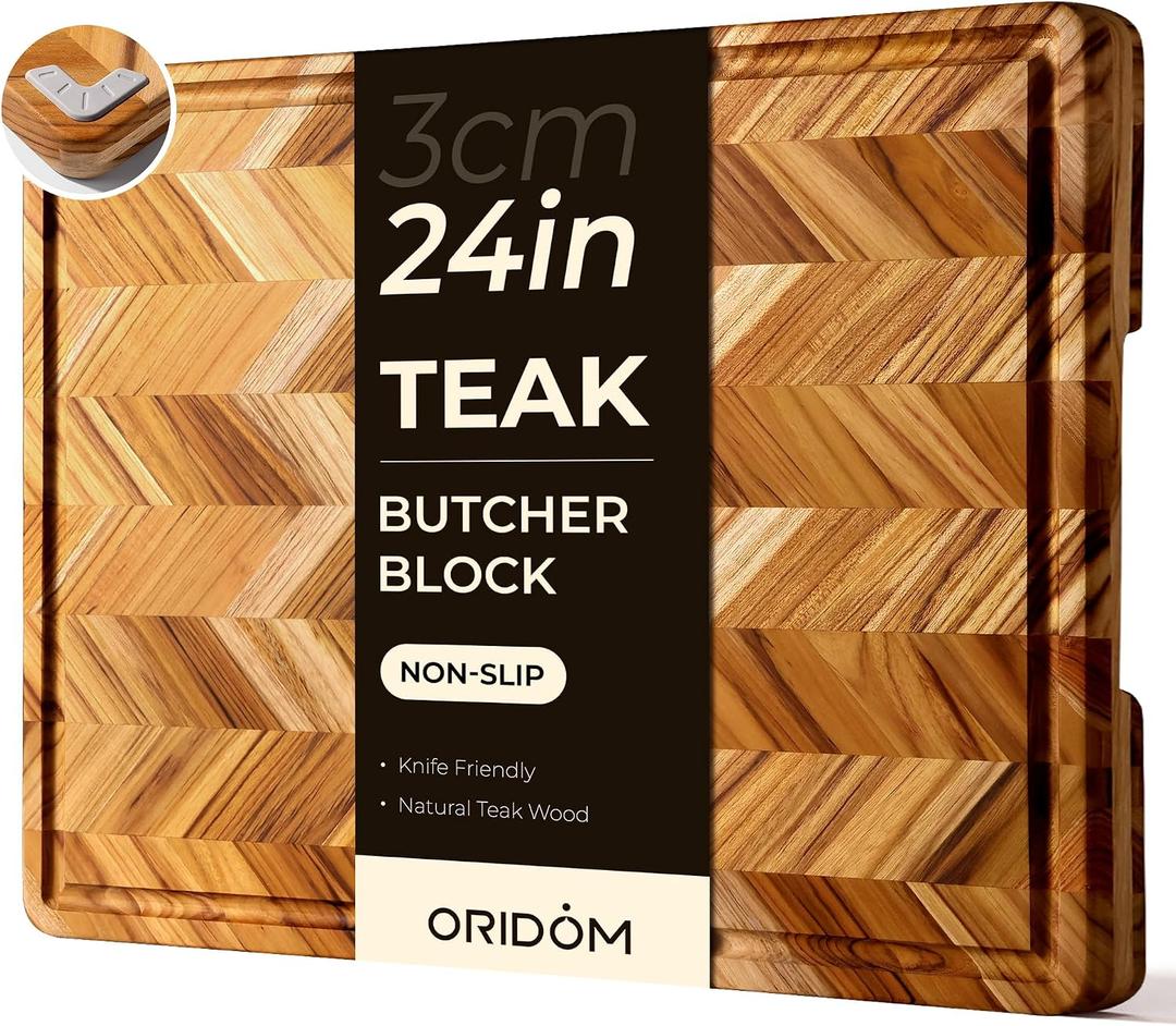 Teak Wood Cutting Board for Kitchen 24'' Extra Large End Grain Heavy Duty Checkered Cutting Board Non Toxic Best Handcrafted Solid Wood Decorative Charcuterie Butcher Block Meat Vegetables
