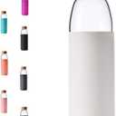 veegoal 18 Oz Borosilicate Glass Water Bottles with Bamboo Lid, BPA-FREE, Non-Slip Silicone Sleeve, and Stainless Steel Leak Proof Lid - Reusable Glass Bottle for Men and Women (White)