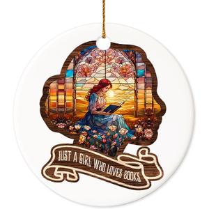 Decorlion Christmas Ornament - Just a Girl Who Loves Books Ceramic Ornament, Book Lovers Ornament, Literary Gift for Bookworms, Readers, and Bibliophiles, Pack Of 4
