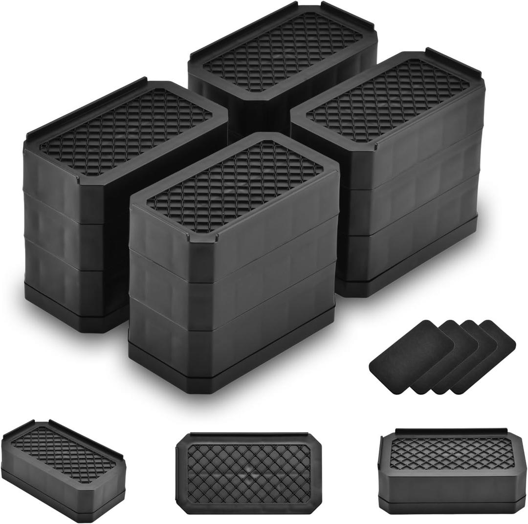 EclatBain Rectangle Bed Risers Furniture Risers Heavy-Duty Rectangular Adjustable Block Lift to 3 inches and 4.3 inches Desk, Sofa, Chair Legs, Support up to 4000 pounds BK-3