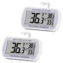 Digital Refrigerator Thermometer 2 Pack Fridge Freezer Room Thermometer Waterproof Large LCD Display Max/Min Record Function, White