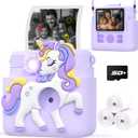 Kids Camera Instant Print Gifts for Girls Age 4-12, Instant Camera for Kids with Silicone Cover, 1080P Kids Digital Camera Toys for 3 4 5 6 7 8 9 10 Years Old Girls with Card Lilac (Purple)