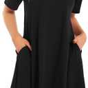 Womens Summer Dresses Beach Casual Loose Tshirt Floral Short Sleeve Flowy Pockets Sundresses 2026 (Large, 01 Black)
