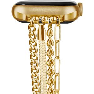 QINGQING Chain Bracelet Compatible for Apple Watch Band, Women Fashion Slim Jewelry Dressy IWatch Bands 42/44/45mm Series 10 9 8 7 SE 6 5 4 3 Series 2 1 (Gold)