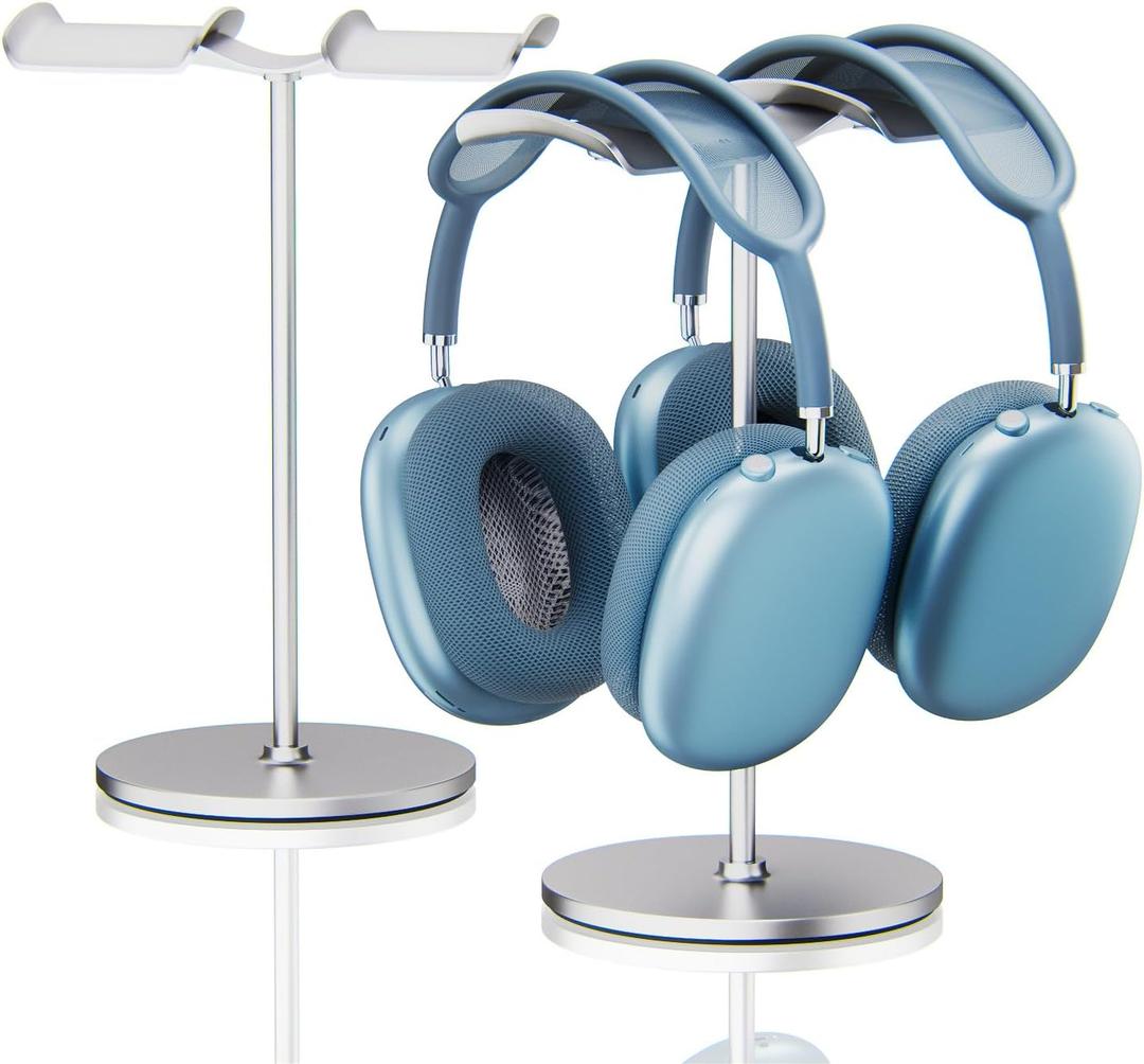 NQQNQQ1PACK Aluminum Dual Headphone Stand for Over-Ear Gaming Headsets  Heavy Base Holder Compatible with Beats, Bose, ATH, AKG. DJ-O (Silver)