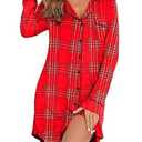 Senert Women's Button Down Nightgowns V Neck Nightshirt Long Sleeve Sleepwear Soft Pajamas Dress Red Green Plaid, Medium
