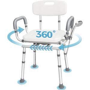 Swivel Shower Chair with Arms and Back, 450lbs Heavy Duty Shower Chair for Elderly and Disabled, Handicap Shower Chairs for Inside Shower Stool & Bath Tub Seat for Adults (13"D x 16"W x 34"H)
