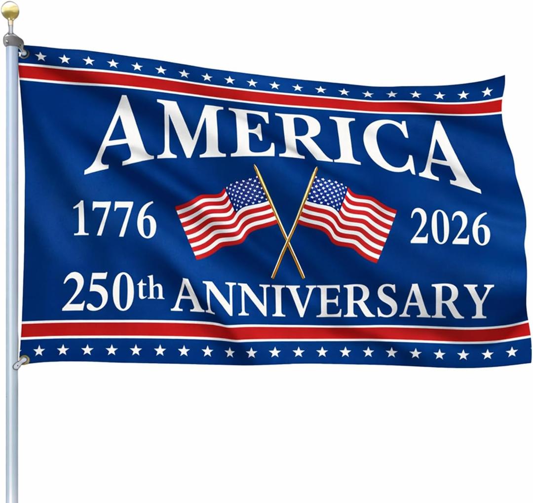 250 Years Anniversary USA Flags 3x5 FT 1776-2026 America 4th of July Decorations Flag Outdoor Patriotic Banner with Grommets Single Sided Decoration (250 Years Flag Blue)
