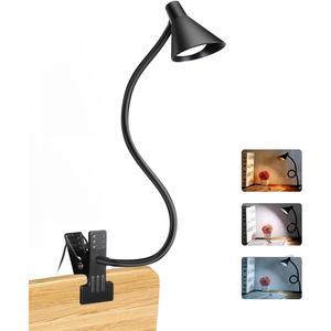 Clip on Light USB Reading Light 3 Color Modes 10 Brightness Levels Eye Care Clamp Light Flexible Gooseneck Dimmable Reading Lamp Clip on Lamp for Bed Headboard Desk Bedside Dorm (Black)