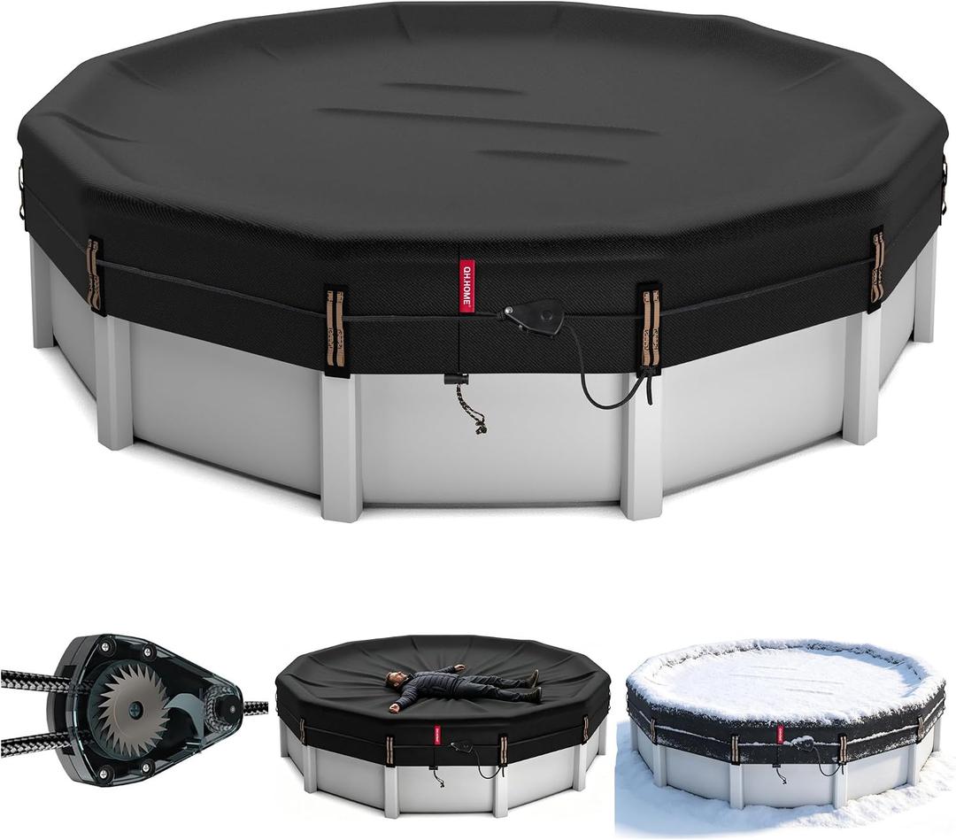 21ft Winter Pool Cover,Windproof Patented Ratchet&Heavy Duty Fabric