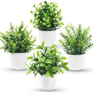 Der Rose Faux Plants Indoor, 4 Pack Small Fake Plants Mini Artificial Plants in Pots for Home Office Shelf Farmhouse Bathroom Decor (Green)