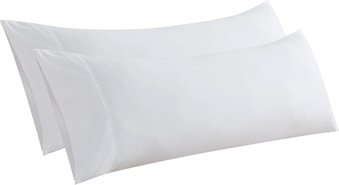 WhatsBedding Body Pillow Cover(2 Pack), Ultra Soft Microfiber Pillowcases, Breathable Long Pillow Case, Envelope Closure - White (20x54 inch)