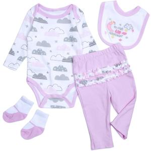4 Pcs Reborn Baby Doll Clothes Set for 17-22 Inch Babydolls, Reborn Baby Doll Accessories Clothes with Moon & Star for Realistic Babydolls Girls, Pink
