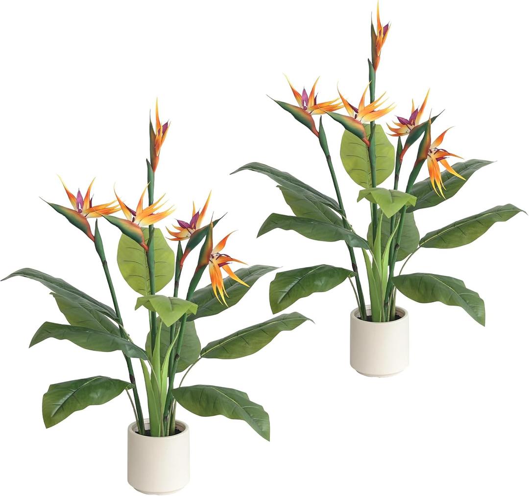 43'' Bird of Paradise Artificial Plant with Flowers Set of 2 Fake Trees