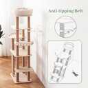 Choc chick Wood Cat Tree for Indoor Cats Large Adult, 68 Inches Tall Multi Level Cat Tower with Scratching Post Sisal-Covered, Modern Cat Tree Plush Cattery Chirping Bird Cat Toy