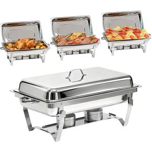 304 Stainless Steel Chafing Dishes for Buffet 4Pack, 9QT Chafing Dish Buffet Set, Food Warmers for Parties Buffet, Buffet Servers and Warmer, Warming Trays for buffets party, Roll Edge Designed Silver