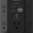 USB Wall Charger Surge Protector - Addtam 5 Outlet Extender with 4 USB Charging Ports (1 USB C), 3-Sided 1800J Power Strip Multi Plug Outlets Adapter Widely Spaced,Black