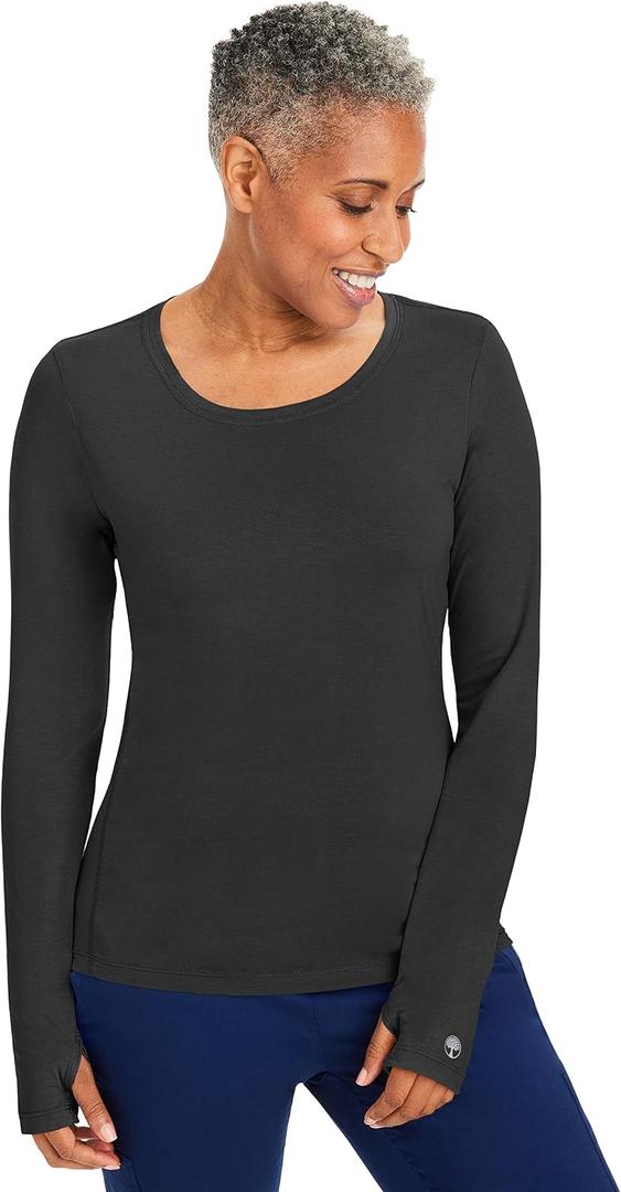 Healing Hands Mackenzie Women's Underscrub, Long Sleeve Tee with Thumbholes, Modern Fit Undershirt- 5051 (Black, XXXL)