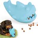 Treat Dispensing Dog Toys for Aggressive Chewers  Durable Natural Rubber Chew Toys for Medium/Large Dogs, Interactive Enrichment Toy Relieves Boredom, Anxiety & Cleans Teeth, Dishwasher Safe (Sky-Blue Shark)