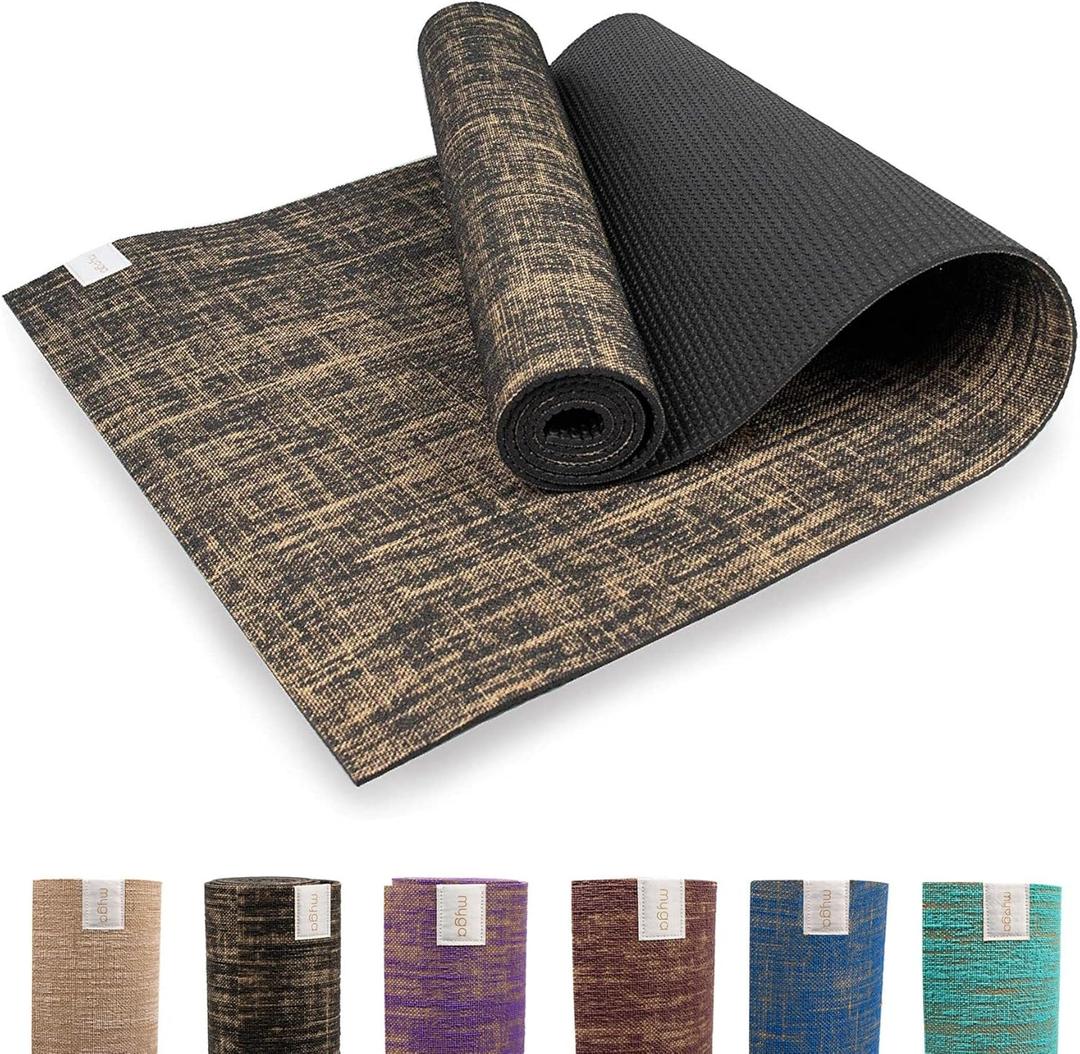 Myga Jute Yoga Mat, High Performance Vegan Floor Exercise Mat, Eco Friendly Biodegradable Yoga Mat with PVC Backing,72" x 24", 0.2" Thickness (Black)