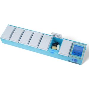 Pill Dispenser with Alarm Medication Alert Smart Pill Organizer with Alarm 7-Day Weekly Case with Auto-Learning Habit Sensor, LCD Status Icons, Rechargeable, Portable (Blue)