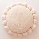 Banilla Bohemian Round Pillow Cover 16 Inch | 100% Cotton Decorative Pillow Hand Tufted with Chunky Textured Poms | Boho Throw Pillow for Bed or Couch | Natural White Throw Pillow Cover