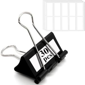 30 Pack Binder Clips with Labels, 2.4 Inch Extra Large Binder Clips Big Paper Clamps for Office and Home Supplies