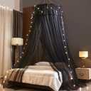 VETHIN Princess Bed Canopy for Girls,Bed Canopy Curtain- Double Layer Sheer Mesh Dome Bed Curtain- Round Lace Princess Mosquito Net Tent (Double Black-2)