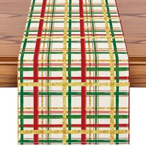 Artscope Buffalo Plaid Christmas Table Runner, Xmas Winter Holiday Kitchen Dining Table Decoration for Christmas Home Party Decor 13x120 Inch-Beige, Artscope Merry Christmas Santa Claus Table Runner, Xmas Winter Snowflakes Holiday Kitchen Dining Tabl