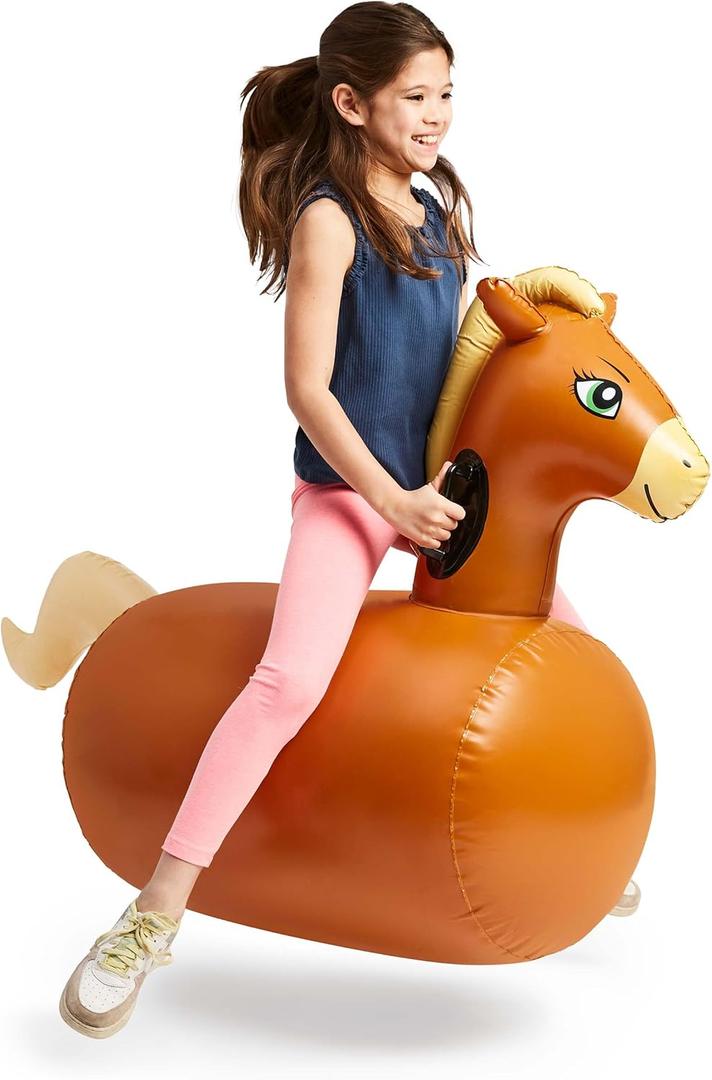 Hearthsong Hop N Go Inflatable Riding Bouncy Horse Hopping Toys for Kids Ages 5+ - Ride On Bouncer Animal Hopper Jumping Toys for Outdoor Games (1 Pack)