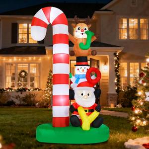 Aircity Christmas Candy Cane Decorations, 8FT Giant Inflatables Candy Cane with Santa and Snowman Builtin LED Lights, Large Outdoor Christmas Inflatable for Yard Lawn Holiday Décor