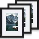 Hongkee 8x10 Black Picture Frames set of 3, Made of Wooden and Glass Photo frame - Displays Picture 5x7 with Mat or 8 x 10 without Mat, Desktop & Wall Collage Frame set