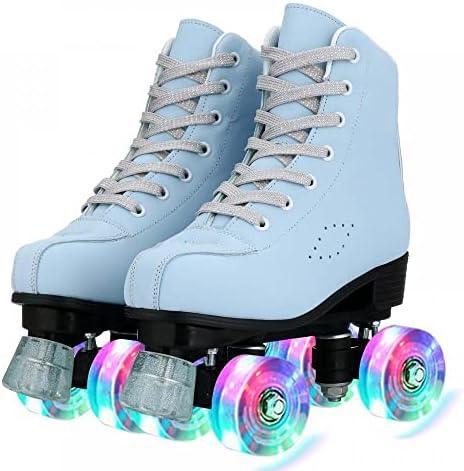 Roller Skates for Women Men 4 Wheels Light Up Indoor Outdoor Roller Skate, High Top PU Leather Beginner Double Row Unisex Roller Skates (41=US 10)