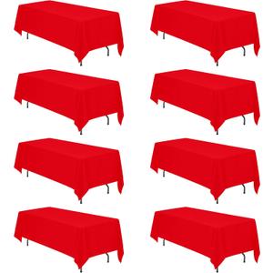 BRILLMAX 8 Pack Red Tablecloths 70 x 120 Inch for 6ft or 8ft Rectangle Tables - Rectangular Bulk Linen Polyester Fabric Washable Cloth Cover for Wedding Reception Banquet Birthday Party