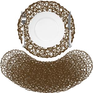 comfoyar Round Paper Braided Placemats Set of 12, 13 Inch Non-Slip Dark Brown Hand Woven Place Mats, Natural Table Mats for Indoor Outdoor Kitchen Dining Party Table Decoration