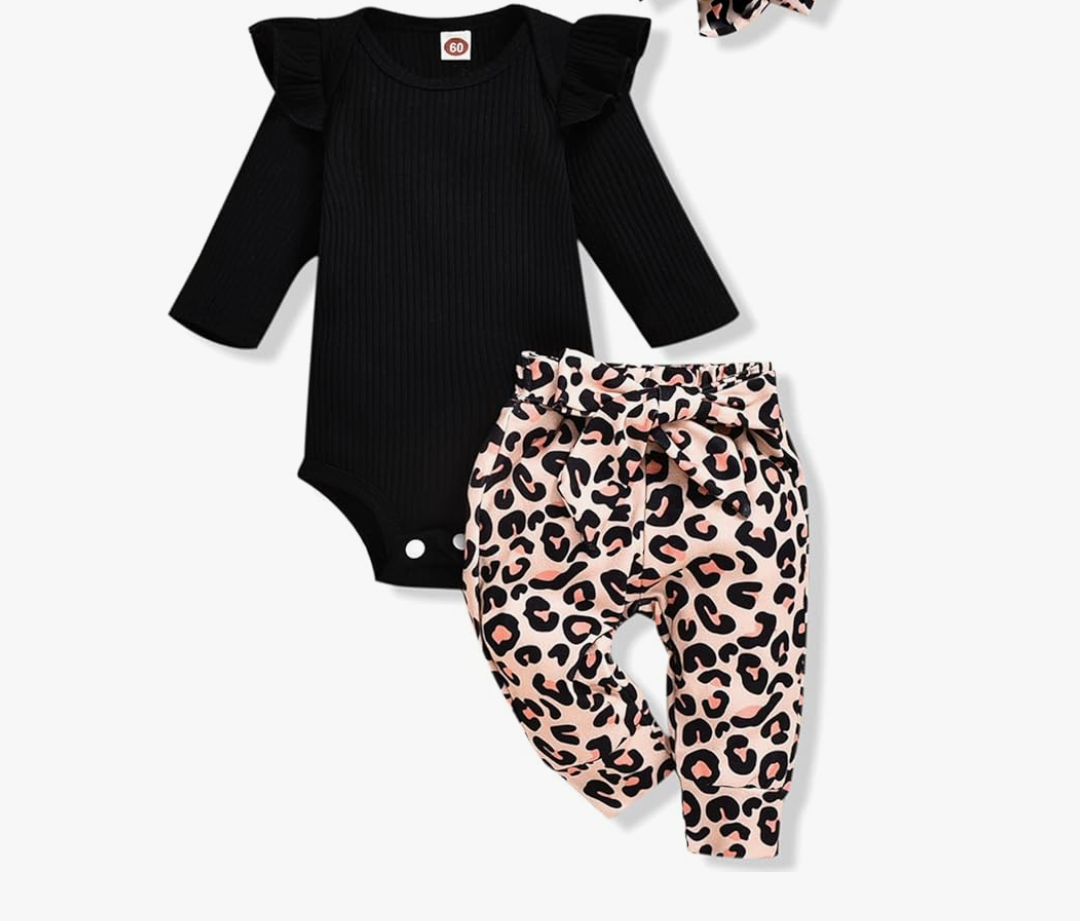 Aalizzwell Preemie Newborn Infant Baby Girls Clothes Ribbed Romper Bodysuit Pants Set Fall Winter Outfits
80