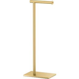 Gatco 1431B, Modern Rectangle Base Freestanding Toilet Paper Holder, 22.25, Brushed Brass/Free Standing Toilet Tissue Holder Stand with Weighted Base