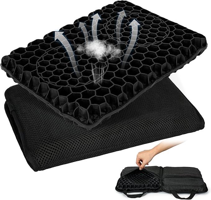 Gel Seat Cushion for Travel, Office & Outdoor – Ergonomic Support, Gel Grid Design for Comfort – Portable & Foldable Cushion for Airplane, Stadium, Car, Office Chair